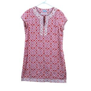 J. McLaughlin Orange Pink White Print Tunic‎ Dress Size Medium 100% Cotton